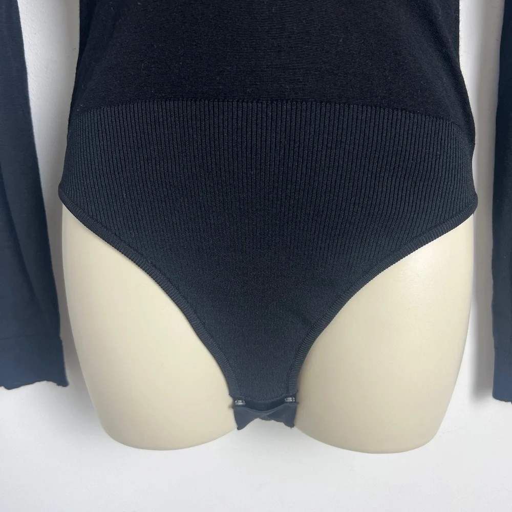 Tory‎ Burch Size XS Black Knit Long Sleeve Deep Plunge Body Suit
